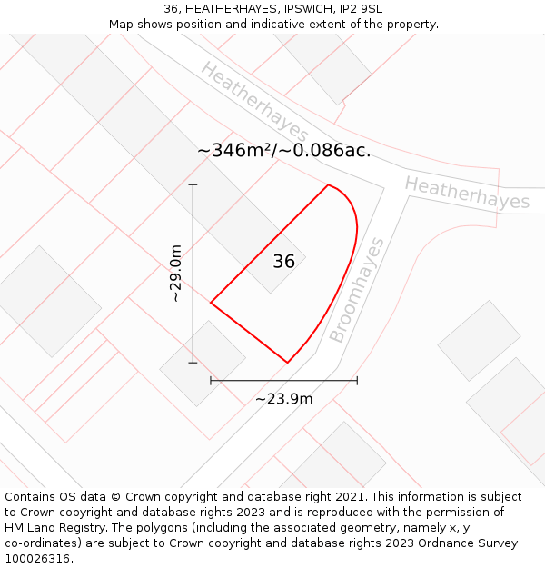 36, HEATHERHAYES, IPSWICH, IP2 9SL: Plot and title map