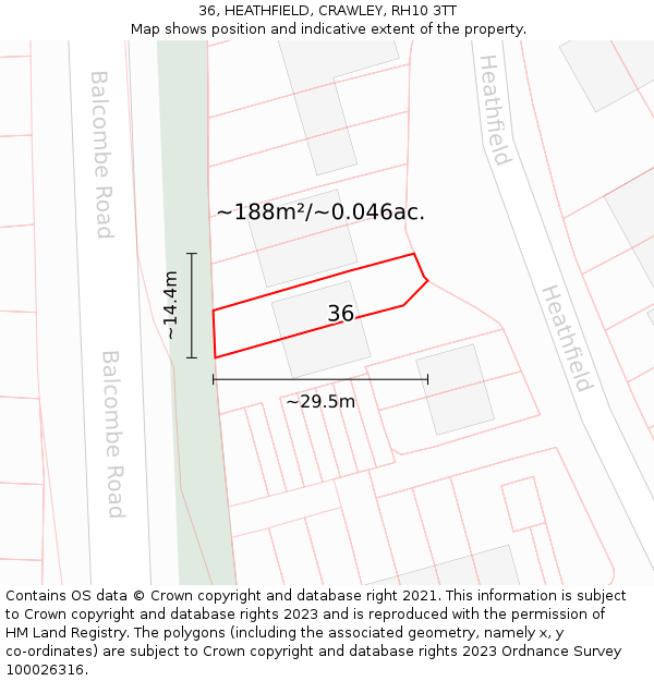 36, HEATHFIELD, CRAWLEY, RH10 3TT: Plot and title map