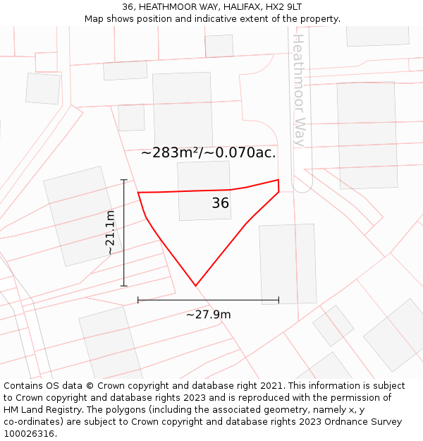 36, HEATHMOOR WAY, HALIFAX, HX2 9LT: Plot and title map