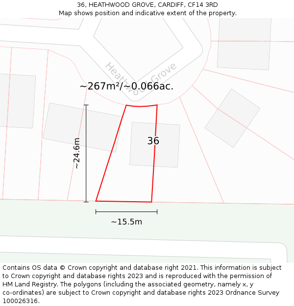 36, HEATHWOOD GROVE, CARDIFF, CF14 3RD: Plot and title map