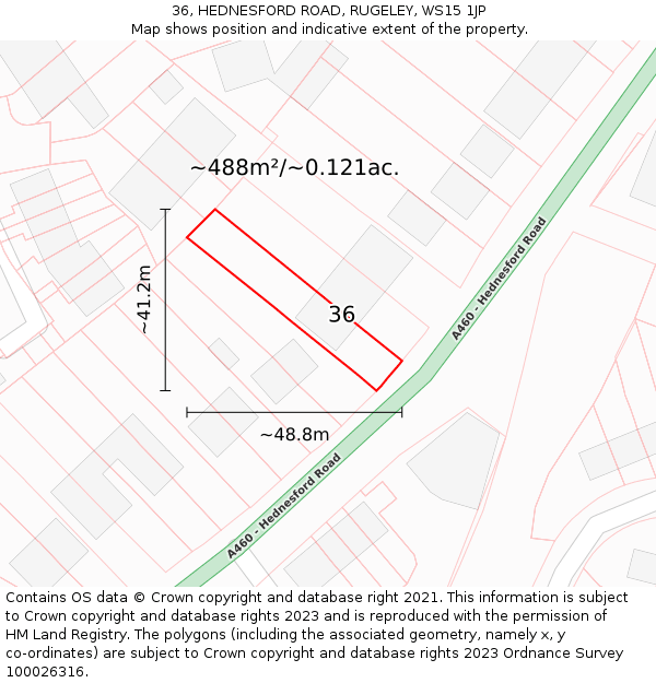 36, HEDNESFORD ROAD, RUGELEY, WS15 1JP: Plot and title map