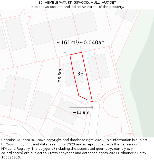 36, HEMBLE WAY, KINGSWOOD, HULL, HU7 3ET: Plot and title map