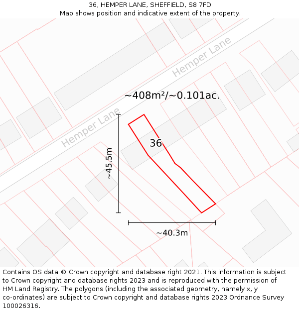 36, HEMPER LANE, SHEFFIELD, S8 7FD: Plot and title map