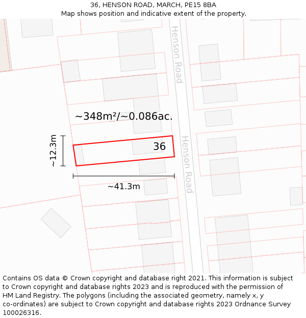 36, HENSON ROAD, MARCH, PE15 8BA: Plot and title map