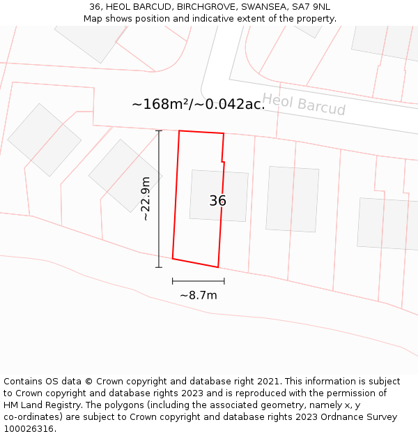 36, HEOL BARCUD, BIRCHGROVE, SWANSEA, SA7 9NL: Plot and title map