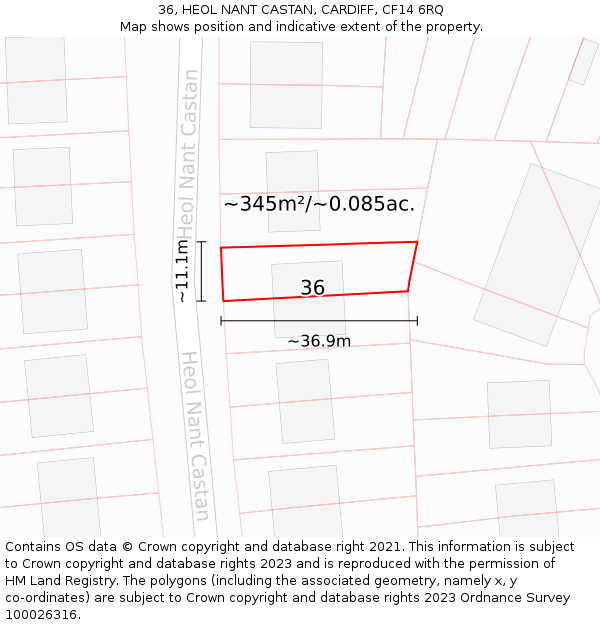 36, HEOL NANT CASTAN, CARDIFF, CF14 6RQ: Plot and title map