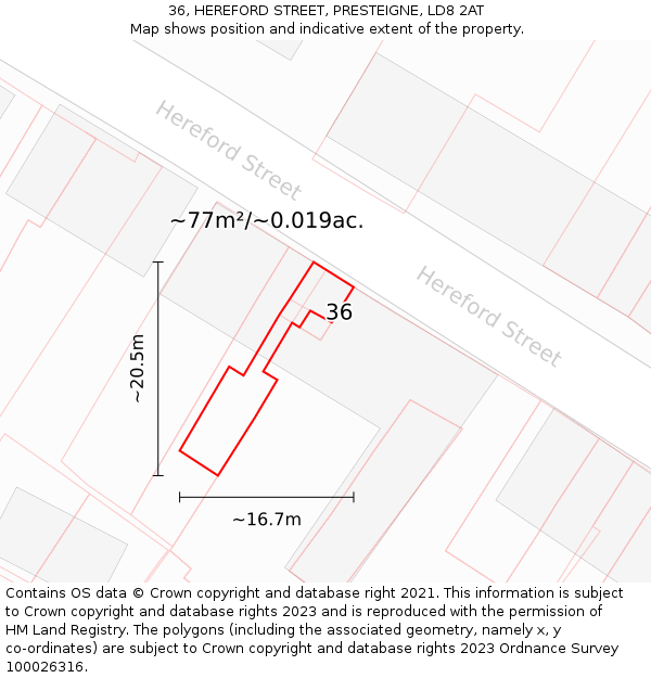36, HEREFORD STREET, PRESTEIGNE, LD8 2AT: Plot and title map