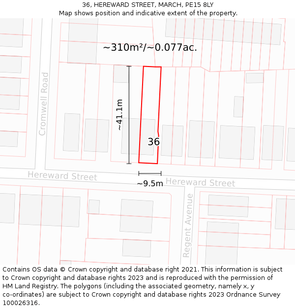 36, HEREWARD STREET, MARCH, PE15 8LY: Plot and title map