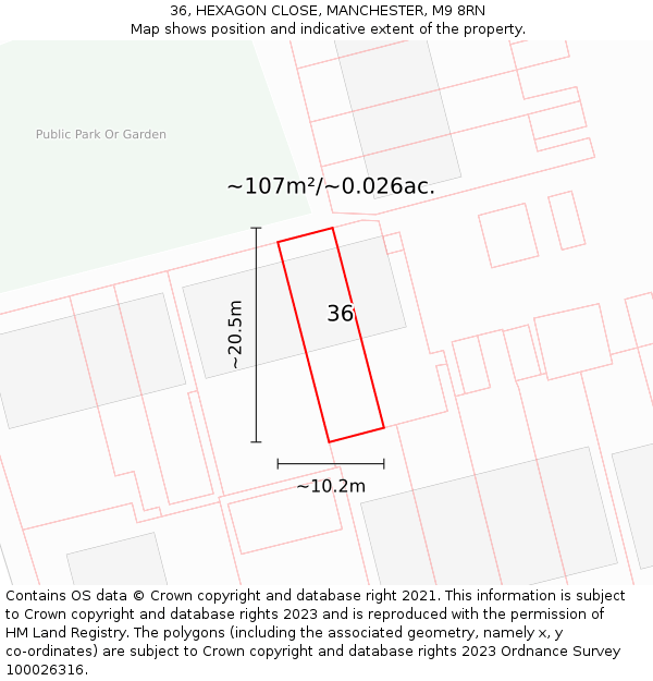 36, HEXAGON CLOSE, MANCHESTER, M9 8RN: Plot and title map