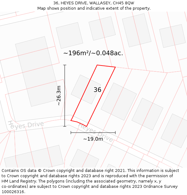 36, HEYES DRIVE, WALLASEY, CH45 8QW: Plot and title map