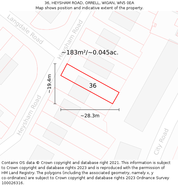 36, HEYSHAM ROAD, ORRELL, WIGAN, WN5 0EA: Plot and title map
