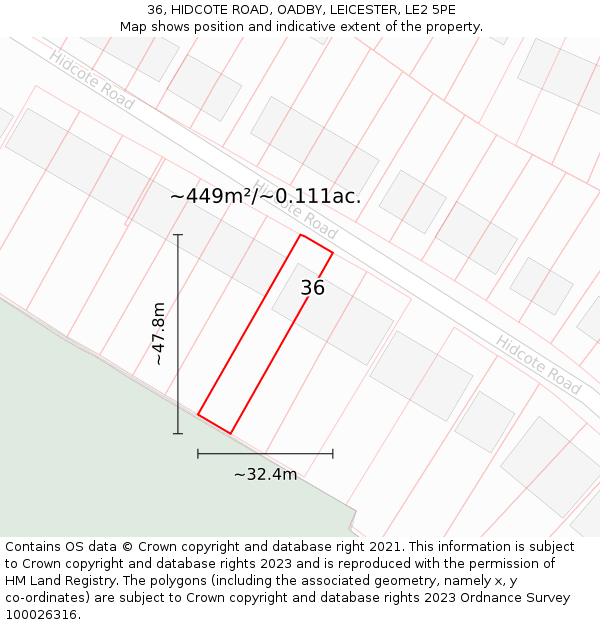 36, HIDCOTE ROAD, OADBY, LEICESTER, LE2 5PE: Plot and title map
