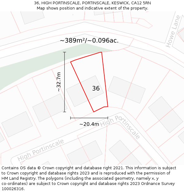 36, HIGH PORTINSCALE, PORTINSCALE, KESWICK, CA12 5RN: Plot and title map