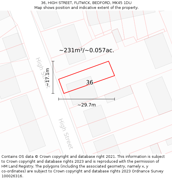 36, HIGH STREET, FLITWICK, BEDFORD, MK45 1DU: Plot and title map