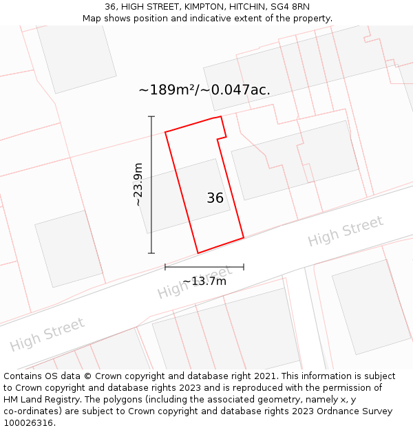 36, HIGH STREET, KIMPTON, HITCHIN, SG4 8RN: Plot and title map
