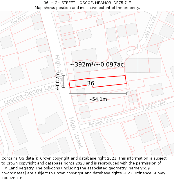 36, HIGH STREET, LOSCOE, HEANOR, DE75 7LE: Plot and title map