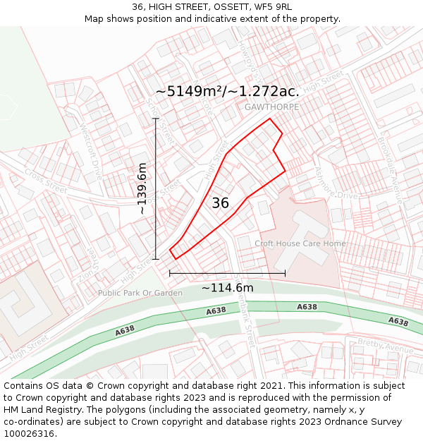 36, HIGH STREET, OSSETT, WF5 9RL: Plot and title map