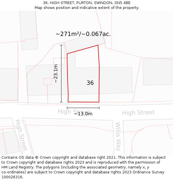 36, HIGH STREET, PURTON, SWINDON, SN5 4BE: Plot and title map