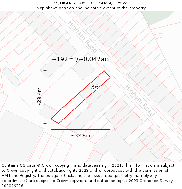 36, HIGHAM ROAD, CHESHAM, HP5 2AF: Plot and title map