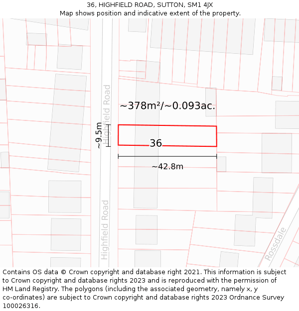36, HIGHFIELD ROAD, SUTTON, SM1 4JX: Plot and title map