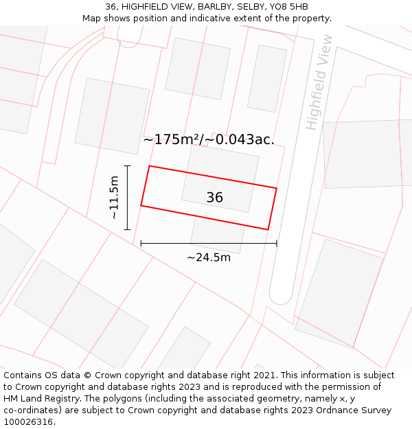 36, HIGHFIELD VIEW, BARLBY, SELBY, YO8 5HB: Plot and title map