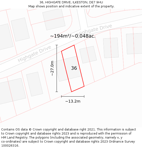36, HIGHGATE DRIVE, ILKESTON, DE7 9HU: Plot and title map