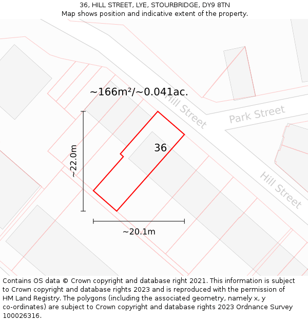 36, HILL STREET, LYE, STOURBRIDGE, DY9 8TN: Plot and title map