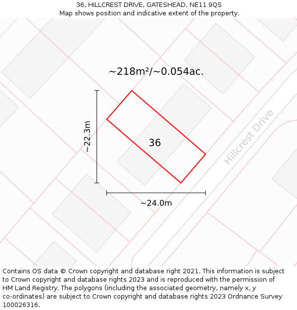 36, HILLCREST DRIVE, GATESHEAD, NE11 9QS: Plot and title map