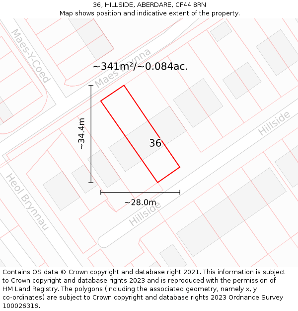 36, HILLSIDE, ABERDARE, CF44 8RN: Plot and title map