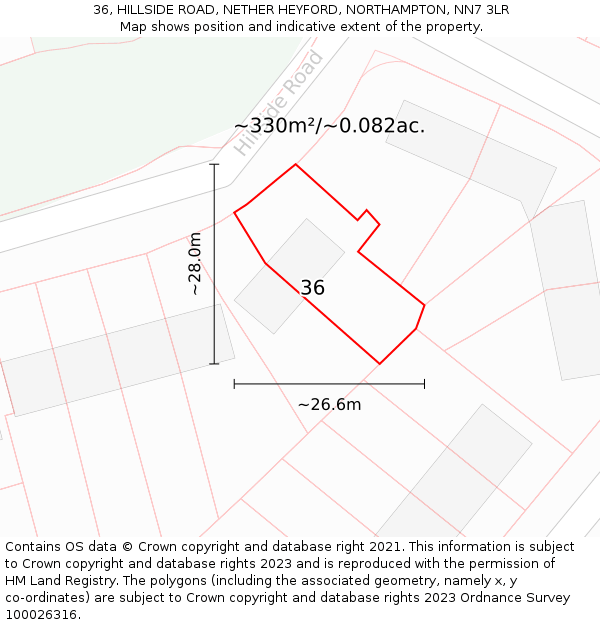 36, HILLSIDE ROAD, NETHER HEYFORD, NORTHAMPTON, NN7 3LR: Plot and title map