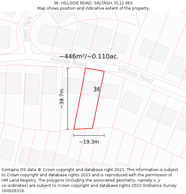 36, HILLSIDE ROAD, SALTASH, PL12 6EX: Plot and title map
