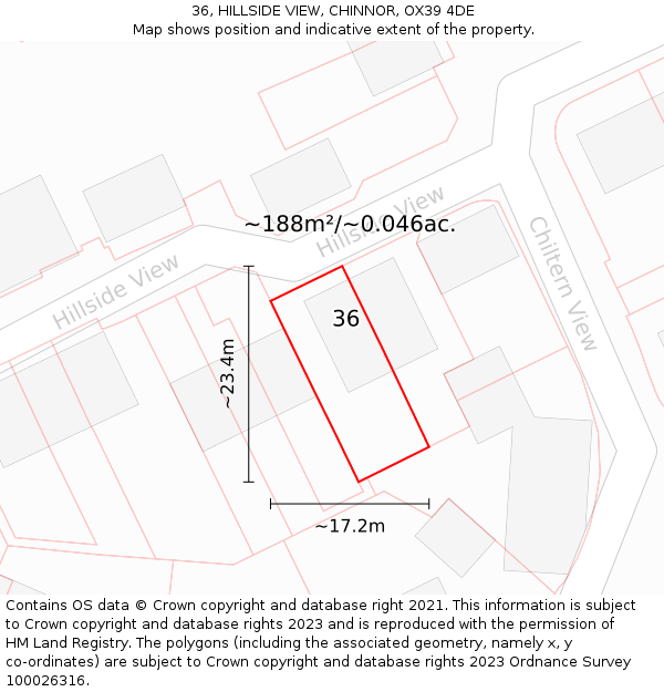 36, HILLSIDE VIEW, CHINNOR, OX39 4DE: Plot and title map