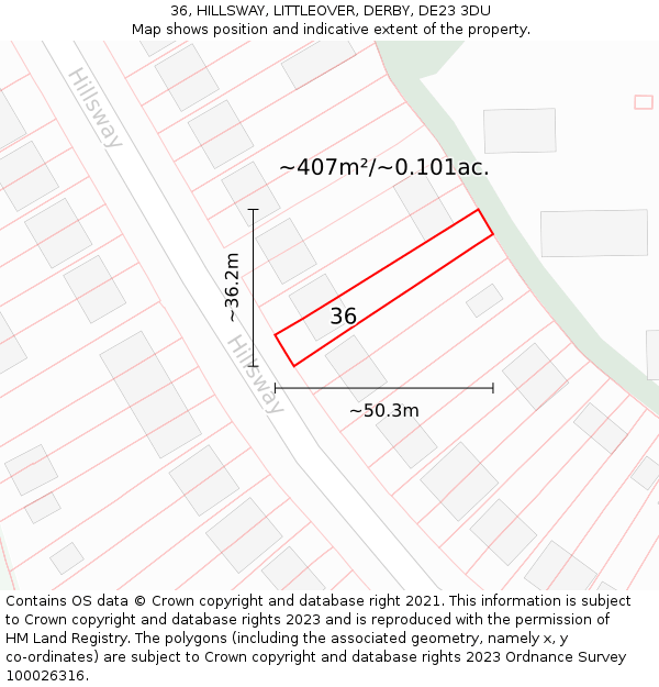 36, HILLSWAY, LITTLEOVER, DERBY, DE23 3DU: Plot and title map