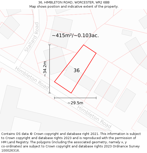 36, HIMBLETON ROAD, WORCESTER, WR2 6BB: Plot and title map