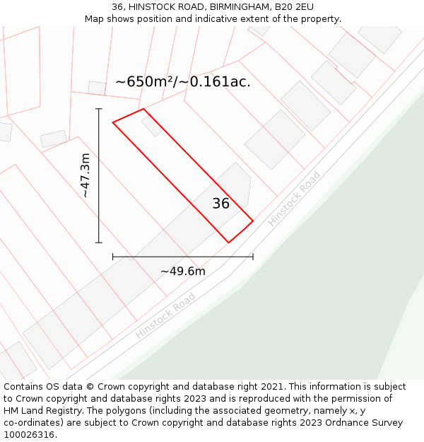 36, HINSTOCK ROAD, BIRMINGHAM, B20 2EU: Plot and title map