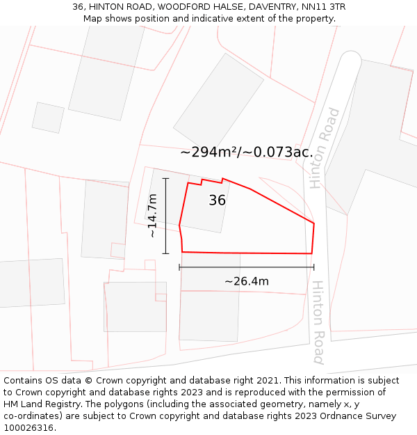 36, HINTON ROAD, WOODFORD HALSE, DAVENTRY, NN11 3TR: Plot and title map