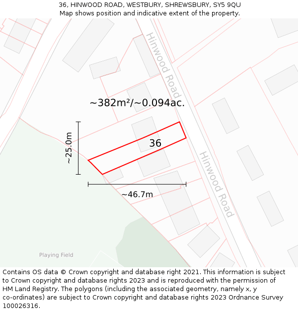 36, HINWOOD ROAD, WESTBURY, SHREWSBURY, SY5 9QU: Plot and title map