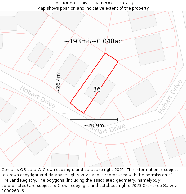 36, HOBART DRIVE, LIVERPOOL, L33 4EQ: Plot and title map