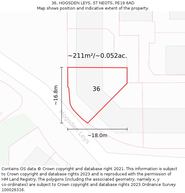 36, HOGSDEN LEYS, ST NEOTS, PE19 6AD: Plot and title map