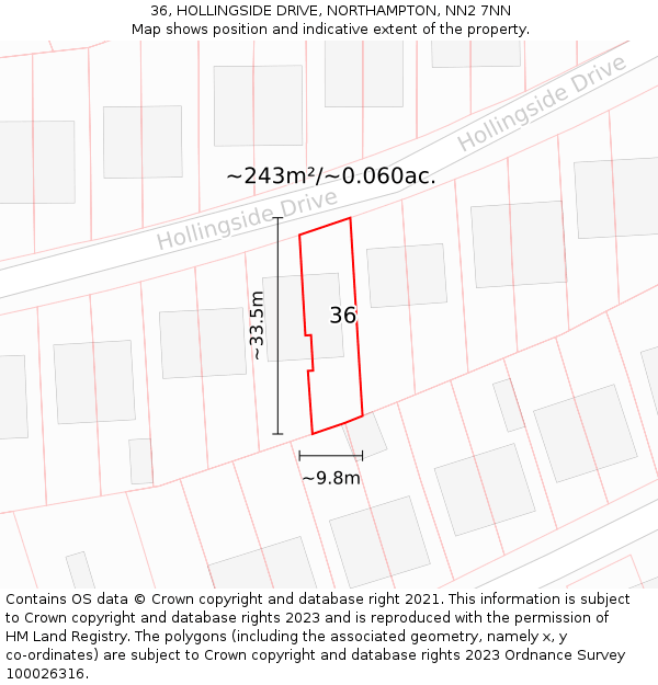 36, HOLLINGSIDE DRIVE, NORTHAMPTON, NN2 7NN: Plot and title map