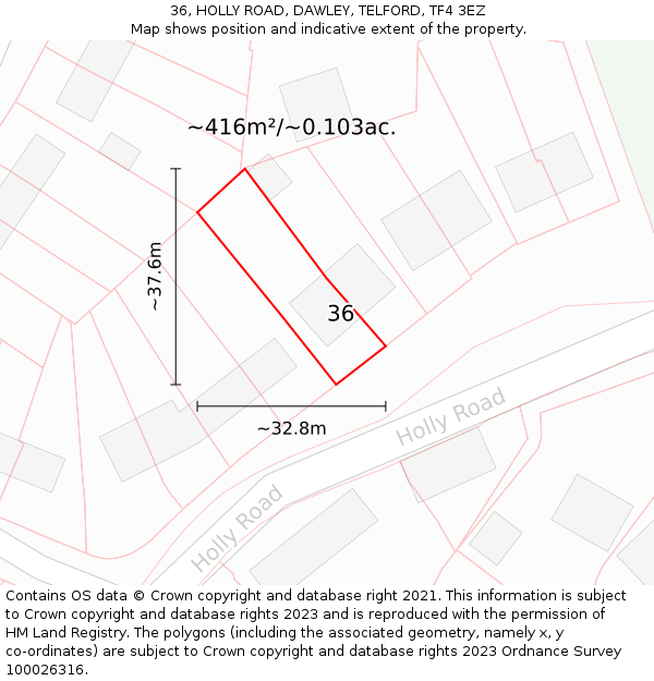 36, HOLLY ROAD, DAWLEY, TELFORD, TF4 3EZ: Plot and title map