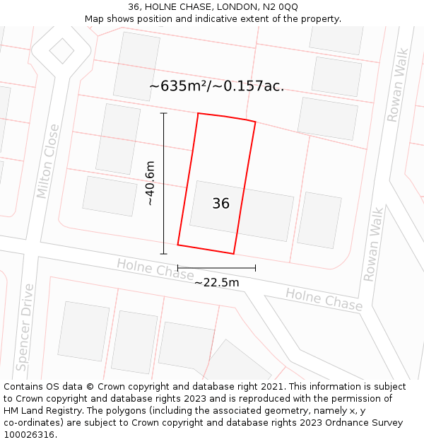 36, HOLNE CHASE, LONDON, N2 0QQ: Plot and title map