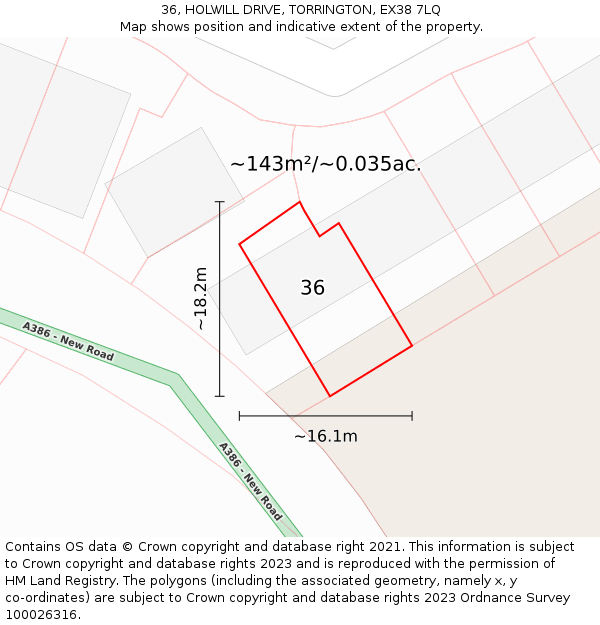 36, HOLWILL DRIVE, TORRINGTON, EX38 7LQ: Plot and title map