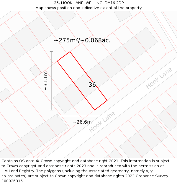 36, HOOK LANE, WELLING, DA16 2DP: Plot and title map
