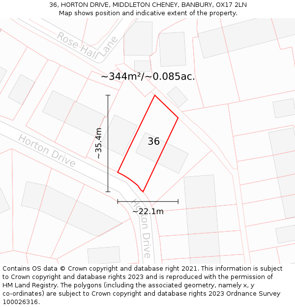36, HORTON DRIVE, MIDDLETON CHENEY, BANBURY, OX17 2LN: Plot and title map