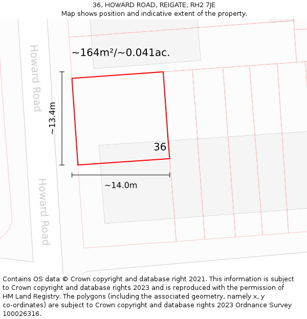 36, HOWARD ROAD, REIGATE, RH2 7JE: Plot and title map