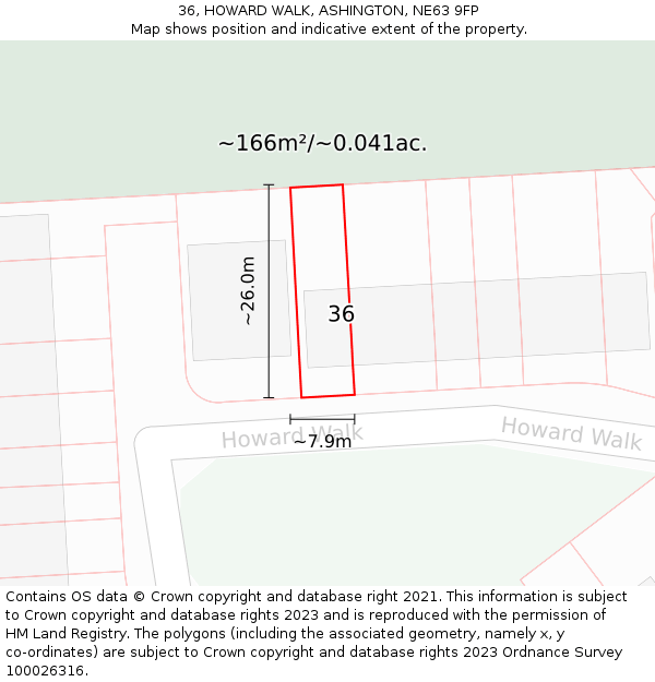 36, HOWARD WALK, ASHINGTON, NE63 9FP: Plot and title map
