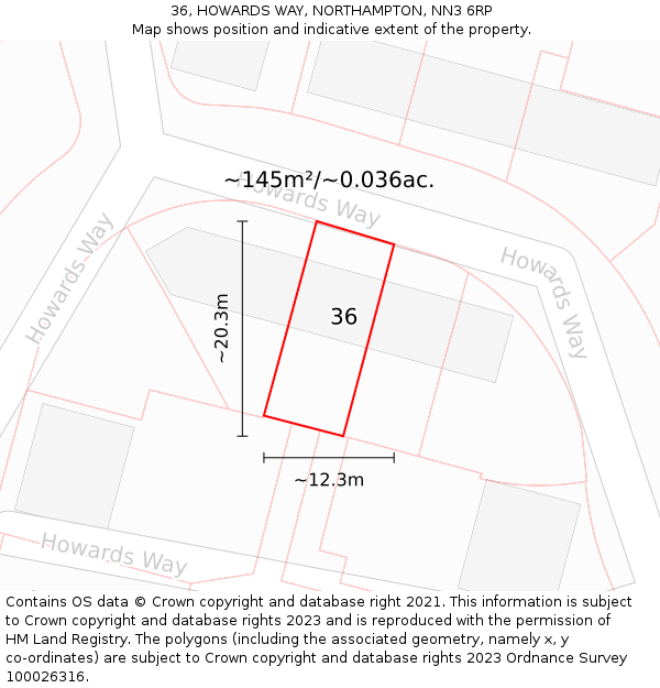 36, HOWARDS WAY, NORTHAMPTON, NN3 6RP: Plot and title map