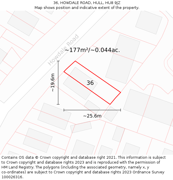 36, HOWDALE ROAD, HULL, HU8 9JZ: Plot and title map