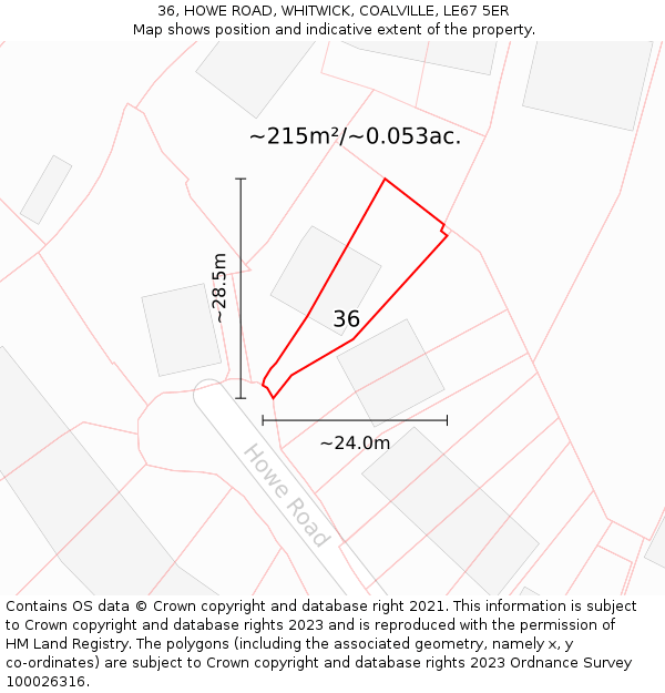 36, HOWE ROAD, WHITWICK, COALVILLE, LE67 5ER: Plot and title map